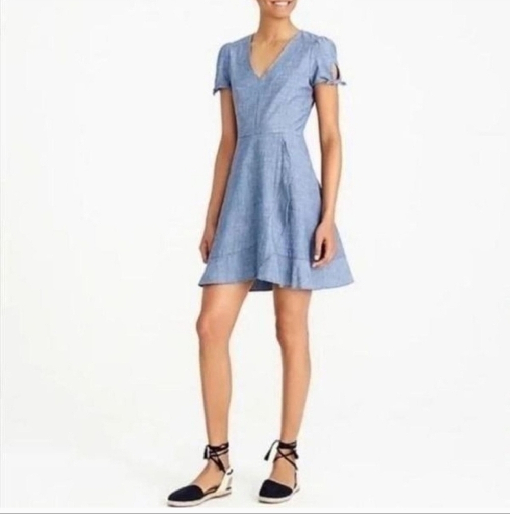 J CREW BLUE LIGHTWEIGHT 100% COTTON DENIM Chambray Short Sleeve Dress Size 12